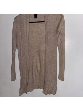 Ann Taylor Light Tan Open Front Merino Wool Cardigan